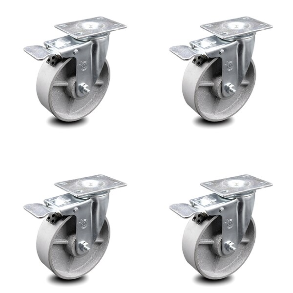 5 Inch Semi Steel Swivel Top Plate Caster Set with Total Lock Brake SCC